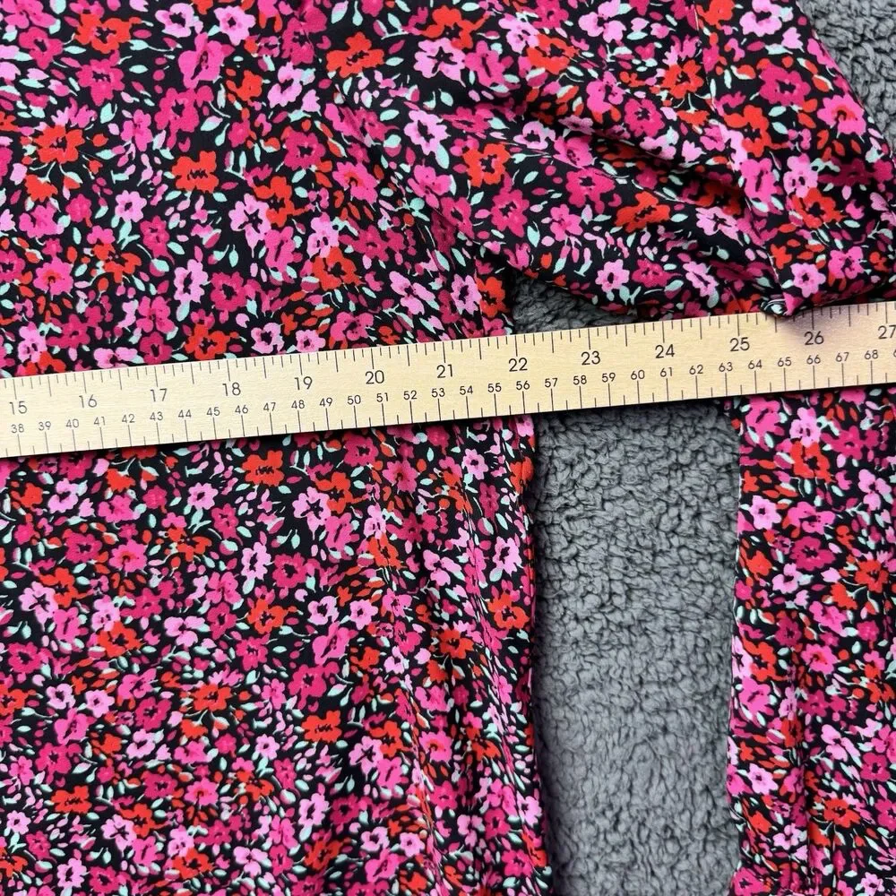 J. Crew Womens Floral Abstract Long Sleeve Popover Blouse Top Large Red Pink